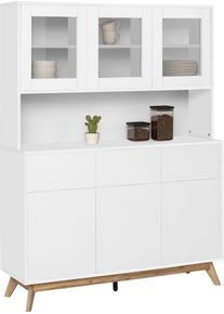 Home Affaire Buffet »Skandi«, 3 Glastüren, 3 Holztüren Und 3 Schubkasten, Breite 120 Cm, Höhe 165 Cm weiß, Größe B/H/T: 120 cm x 165 cm x 39 cm...