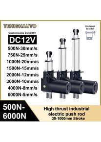 6000N Linear Actuator Silent DC Motor Remote Rod 12-48V High Thrust Low Noise Electric Push Rod U-shape for Turning Bed Elevator