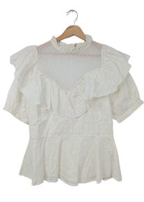 Asos Bluzka z falbankami Damski, Rozmiar 40, w kolorze białej wełny, Bawełna