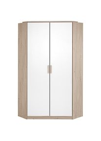 Mid.you Eckkleiderschrank , Weiß, Eichefarben , Holzwerkstoff , 8 Fächer , 95x198 cm , Schlafzimmer, Kleiderschränke, Eckschränke