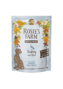1kg Rosie's Farm Single Meat Senior dinde avec riz nourriture sèche pour chiens