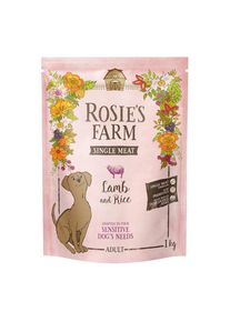 1kg Rosie's Farm Single Meat Adult agneau avec riz nourriture sèche pour chats