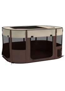 PawHut Foldable Dog Pen with Storage Bag for Indoor/Outdoor Use, Brown | Aosom Ireland