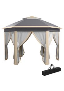 Outsunny Hexagon Pop Up Gazebo Outdoor Patio Gazebo Double Roof Instant Shelter with Netting, 3 x 4m, Khaki | Aosom Ireland