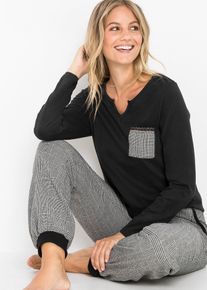 Pyjamas med flanellbyxa - svart - storlek 36/38 (S) - bonprix