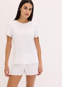 Pyjamas med shorts i pointelle-jersey - vit - storlek 36/38 (S) - bonprix