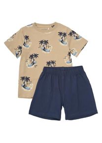 Minymo Kid's T-Shirt+Short Set Aop Kids (104, sand/blue)