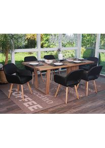 6er-Set Esszimmerstuhl HWC-A50 II, Stuhl Küchenstuhl, Retro 50er Jahre Design ~ Kunstleder, schwarz, helle Beine