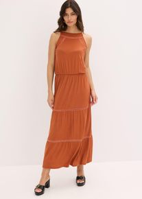 Robe longue avec empiècements au crochet - marron - taille 38/40 (S) - Viscose - bonprix