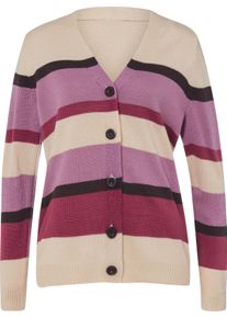 Damen Strickjacke im Streifenmuster elfenbein-orchidee-geringelt Gr&ouml;&szlig;e 56
