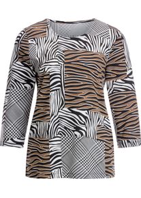 Dames Shirt met ronde hals en patchworkpatroon zwart/cognac bedrukt Maat 38