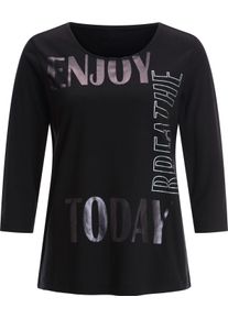 Damer Topp med rund halsringning & glittrande folietryck svart Gr&ouml;&szlig;e 38