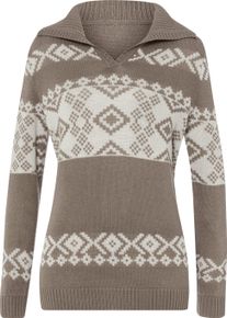Dames Noorse trui van jacquardtricot taupe/ecru gedessineerd Maat 56