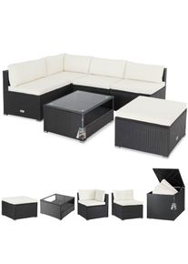 Casaria Polyrotan XL Lounge Zwart/Crème met Polyrotan kussenbox Zwart