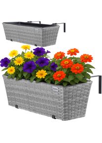 Casaria Maceteros balcón set de 2 poliratán gris 60x20x19cm