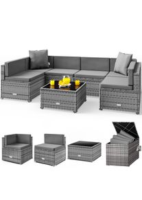 Casaria Polyrotan Loungeset Grijs/Antraciet met Polyrotan kussenbox Grijs
