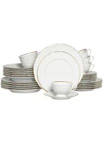 Creatable Kombiservice , Weiß, Goldfarben , Keramik , 30-teilig , 200 ml,200 ml , 28x33x44 cm , handbemalt, lebensmittelecht, stapelbar , Geschirr, Geschirrsets, Kombiservice