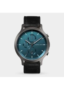Orologio Cronografo da Uomo - Grigio Verde - Cassa in Acciaio Chirurgico, Vetro Zaffiro, Cinturino in Pelle - Display della Data - 42mm , Movimento al