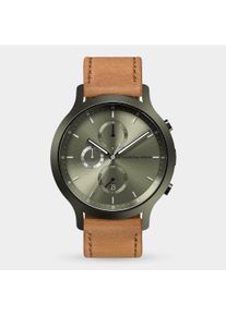 Orologio Cronografo da Uomo - Verde - Cassa in Acciaio Chirurgico, Vetro Zaffiro, Cinturino in Pelle - Display della Data - 42mm , Movimento al Quarzo