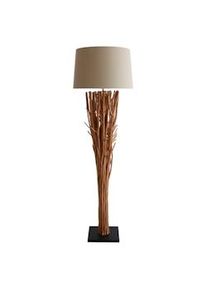 Salesfever lámpara de pie 175cm | pantalla lino | marco madera flotante & tubo metal | base madera hevea |An30 x P30 x Al175 cm |negro-natural-blanco