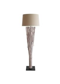 Salesfever lámpara de pie 175cm| pantalla lino | marco driftwood & tubo metal | base madera Hevea |An 30 x P30 x Al175cm|negro-natural-blanco lavado