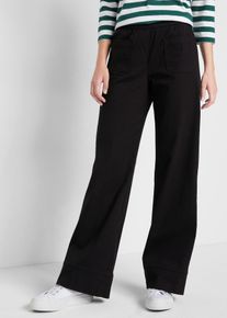 Pantaloni in twill con gambe svasate e cinta elastica a vita alta - Nero - Taglia 46 - bonprix