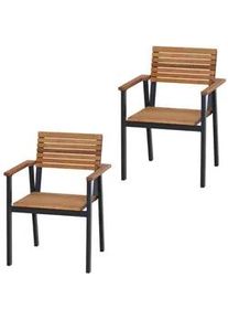 siena GARDEN Gartensessel-Set , Naturfarben , Metall, Holz , Robinie , 60x83x58.5 cm , FSC 100% , stapelbar, wetterbeständig, inklusive Armlehnen , Holzmöbel, Sitzgelegenheiten Holz, Gartensessel Holz
