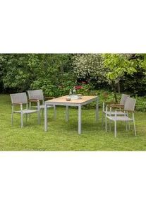 Gardenson Gartentischgruppe , Silberfarben, Akaziefarben, Beige , Holz, Metall, Kunststoff , Akazie , Hartholz , Gartenmöbel, Gartengarnituren, Gartenmöbel-sets