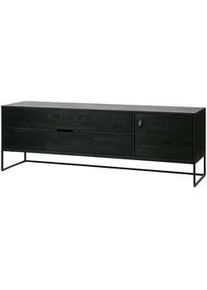 Livetastic Lowboard , Schwarz , Leder , Eiche , massiv , 1 Fächer , 2 Schubladen , 180x60.5x44 cm , FSC Mix , Wohnzimmer, TV Möbel, Lowboards