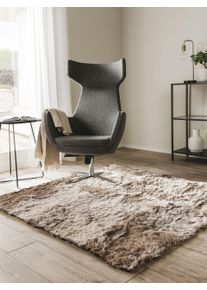 benuta Nest Tapis shaggy à poils longs Whisper Marron clair 150x150 cm - Tapis doux pour salon