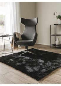benuta Nest Tapis shaggy à poils longs Whisper Noir 60x60 cm - Tapis descente de lit