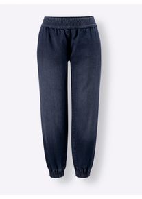 Dames 7/8-jeans met smokwerk op band en pijpzoom in dark-blue ,maat 19, WITT, 81% Katoen, 17% Polyester, 2% Elastan