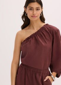 One-Shoulder Bluse mit Leinenanteil - braun - Größe 42 - Viskose- bonprix