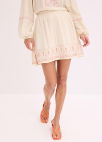 Minirock mit Stickerei, beige, Größe 44, Viskose, bonprix