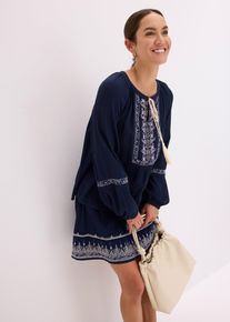 Oversized-Bluse mit Stickerei - blau - Größe 52 - Viskose- bonprix