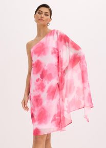 One-Shoulder-Kleid aus feinem Chiffon, weiß, Größe 44, bonprix