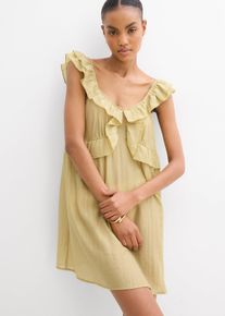 Transparentes Minikleid mit Volants, grün, Größe 42, Viskose, bonprix
