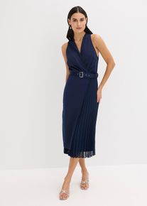 Midikleid in Wickel-Optik mit Plissee-Einsatz, blau, Gr&ouml;&szlig;e 36, bonprix