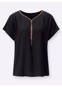 Dames Lange blouse met sierketting bij de hals in zwart ,maat 46, WITT, 100% Viscose