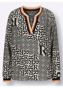 Dames Blouse met lange mouwen in letterdessin in zwart/zand geprint ,maat 36, WITT, 100% Polyester