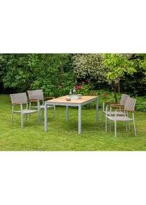 Merxx Gardenson Gartensessel-Set , Silberfarben, Akaziefarben, Beige , Holz, Metall, Kunststoff , Akazie , Hartholz , 60x85x55.5 cm , stapelbar , Gartenmöbel, Gartensessel, Gartenstühle