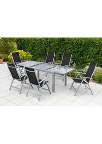 Gardenson Gartentisch , Grau, Silberfarben , Metall, Glas , rechteckig , eckig , 90x75x150-220 cm , ausziehbar , Gartenmöbel, Gartentische, Gartentische ausziehbar