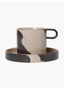 ferm LIVING Filiżanka ze spodkiem Inlay Brązowy S 11 x W 7 cm, 200 ml