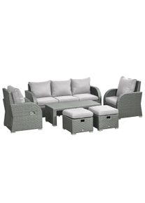 Outsunny 7-Seater Rattan Garden Furniture w/ Coffee Table Footstool Space-saving Patio Wicker Weave Reclining Chair Set, Light Grey | Aosom Ireland