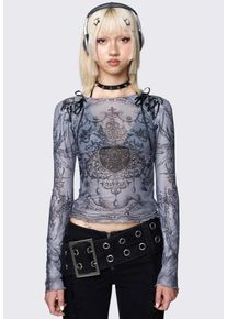 Minga London - Willa Grey Lace Up Mesh Black - Top - czarny - L - 95% poliester, 5% elastan,Siatka