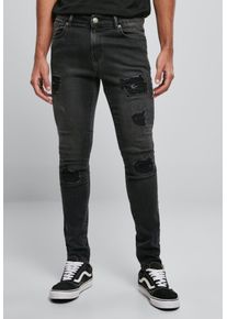 Urban Classics - Heavy Destroyed Slim Fit Real Black Heavy Washed - Vaqueros - negro - W34 / L32 - 98% Algodón, 2% Elastano,Mezclilla
