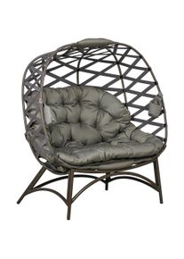 Outsunny 2 Seater Egg Chair Outdoor, Folding Weave Garden Furniture Chair with Cushion, Cup Pockets - Sand Brown | Aosom Ireland