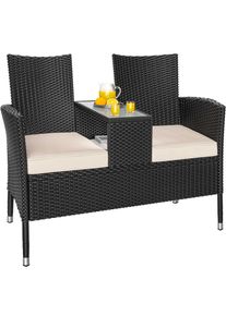 Casaria Ławka Ogrodowa Rattan 143x55x88cm Stolik poduszka antracyt