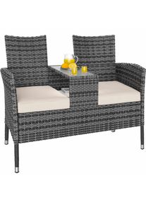Casaria Ławka Ogrodowa Rattan 143x55x88cm Stolik poduszka szary