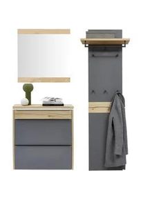 Dieter Knoll Collection Dieter Knoll Garderobe , Grau, Eichefarben , Holz, Holzwerkstoff , 3-teilig , Eiche , furniert, massiv , 170x200x32 cm , Goldenes M, Made in Germany, DGM-Klimapakt , Garderobe, Garderoben-Sets & Garderoben-Serien